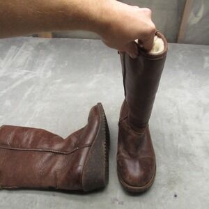 EMU Womens 10 Sandon Boots Brown Leather Shearling Lined Wedge Calf Pull On